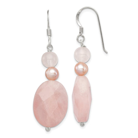 Sterling Silver Rose Quartz and Pink FW Cultured Pearl Earrings