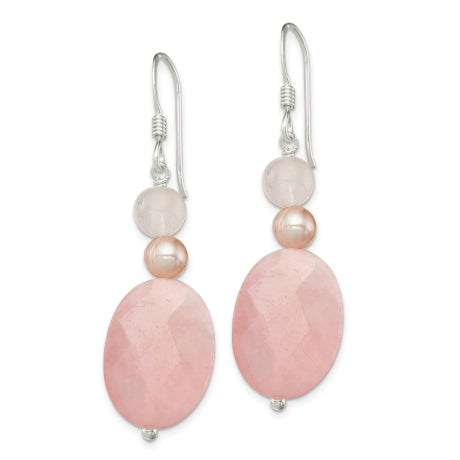 Sterling Silver Rose Quartz and Pink FW Cultured Pearl Earrings