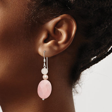 Sterling Silver Rose Quartz and Pink FW Cultured Pearl Earrings