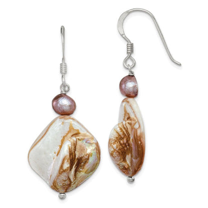 Sterling Silver Mother of Pearl/Light Brown FWC Pearl Earrings