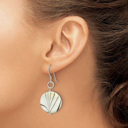 Sterling Silver Zebra Print Mother of Pearl Disc Earrings