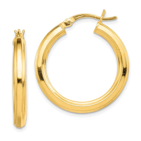 Sterling Silver Gold-flashed 3x25mm Grooved Hoop Earrings