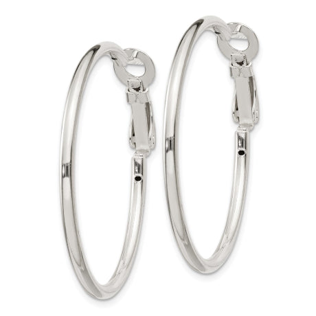 Sterling Silver 2x35mm Omega Back Hoop Earrings