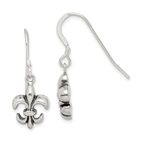 Sterling Silver Antiqued Fleur De Lis Earrings