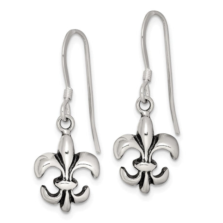 Sterling Silver Antiqued Fleur De Lis Earrings