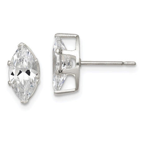 Sterling Silver 10x5 Marquise Snap Set CZ Stud Earrings