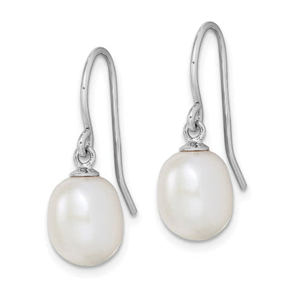 Sterling Silver Rhodium-plated White 8-9mm Drop FWC Pearl Dangle Earrings