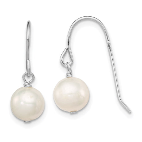 Sterling Silver Rhodium-plated White 7-8mm FWC Pearl Dangle Earrings