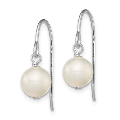 Sterling Silver Rhodium-plated White 7-8mm FWC Pearl Dangle Earrings