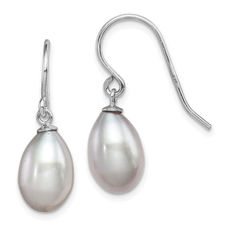 Sterling Silver Rhodium-plated Grey 8-9mm FWC Pearl Dangle Earrings