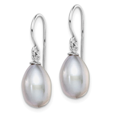 Sterling Silver Rhodium-plated Grey 8-9mm FWC Pearl Dangle Earrings