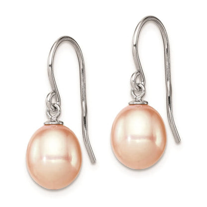 Sterling Silver Rhodium-plated 8-9mm Pink FW Cultured Pearl Drop Earrings