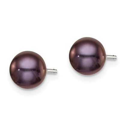 Sterling Silver Rh-plated 6-7mm FW Cultured Button Pearl Black Earrings