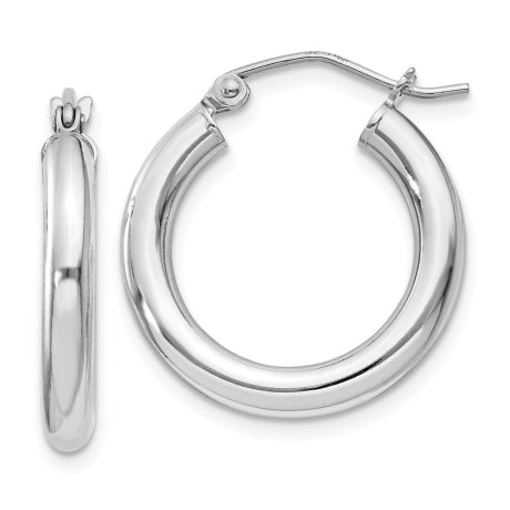 Sterling Silver Rhodium-plated 3mm Round Hoop Earrings