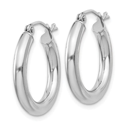 Sterling Silver Rhodium-plated 3mm Round Hoop Earrings