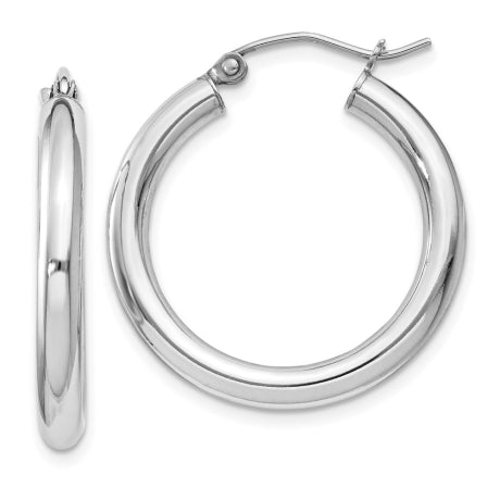 Sterling Silver Rhodium-plated 3mm Round Hoop Earrings