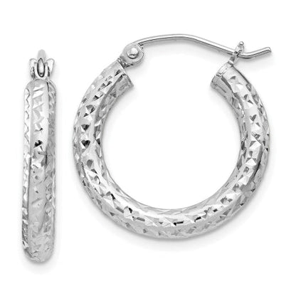 Sterling Silver Rhodium-plated D/C 3x20mm Hoop Earrings