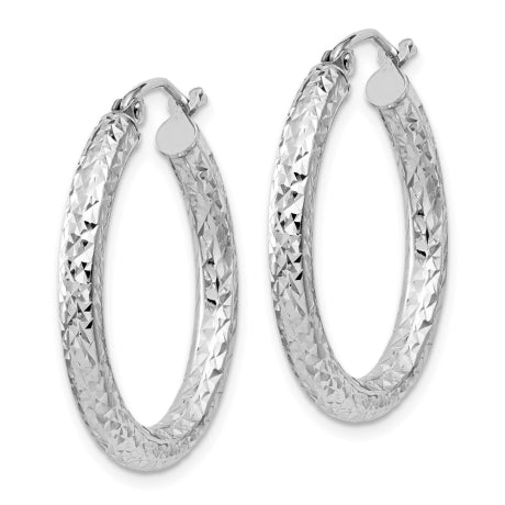 Sterling Silver Rhodium-plated D/C 3x25mm Hoop Earrings