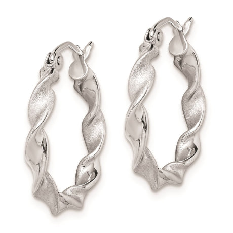 Sterling Silver Rhodium-plated Polish and Satin 2.5mm Twist Hoop Earrings