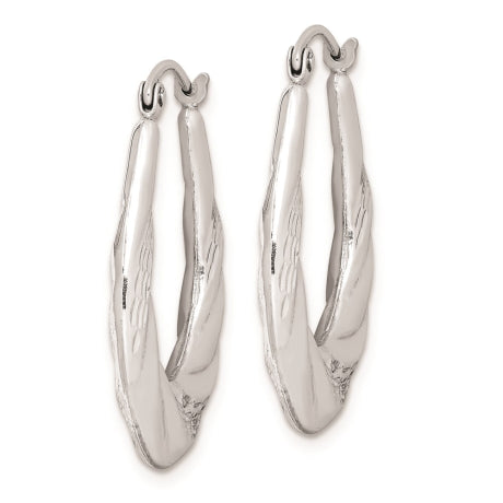 Sterling Silver Rhodium-plated D/C Scalloped Hoop Earrings