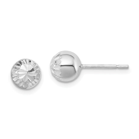 Sterling Silver Rhodium Plated 7mm Diamond Cut Post Earrings