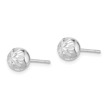 Sterling Silver Rhodium Plated 7mm Diamond Cut Post Earrings