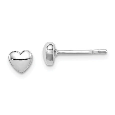 Sterling Silver Rhodium Plated Polished Heart Post Earrings