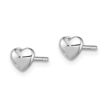 Sterling Silver Rhodium Plated Polished Heart Post Earrings