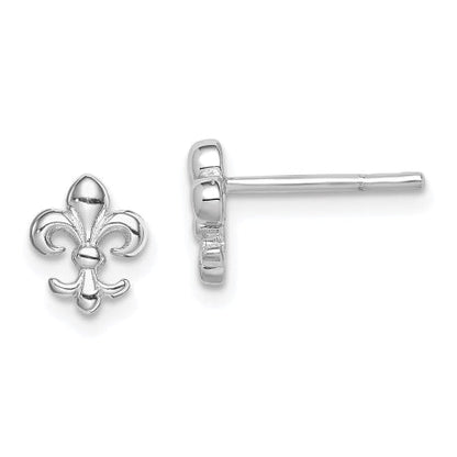 Sterling Silver Rhodium Plated Fleur de lis Post Earrings