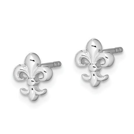 Sterling Silver Rhodium Plated Fleur de lis Post Earrings