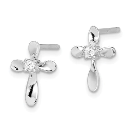 Sterling Silver Rhodium-plated CZ Cross Post Earrings