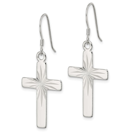 Sterling Silver Cross Shepherd Hook Earrings