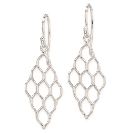 Sterling Silver Rhodium Plated Honeycomb Dangle Earrings