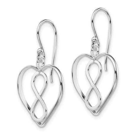 Sterling Silver Open Heart with Infinity Symbol Dangle Earrings