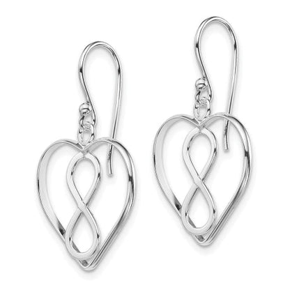 Sterling Silver Open Heart with Infinity Symbol Dangle Earrings