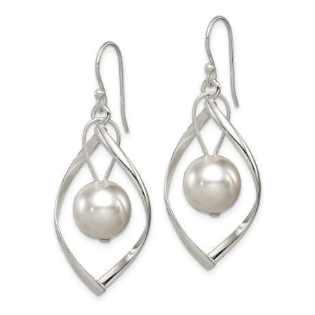 Sterling Silver Twist Dangle Simulated Pearl Earrings