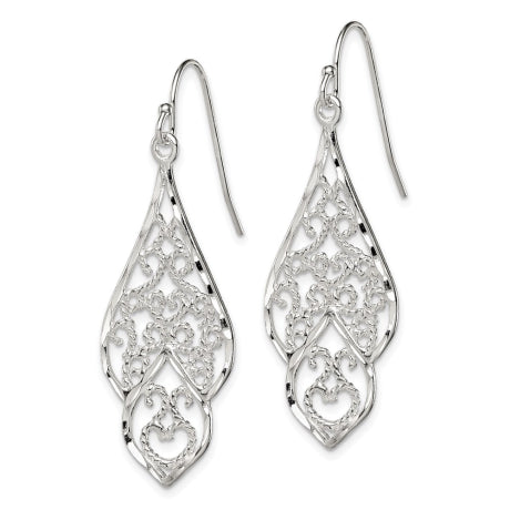 Sterling Silver Diamond Cut Filigree Dangle Earrings