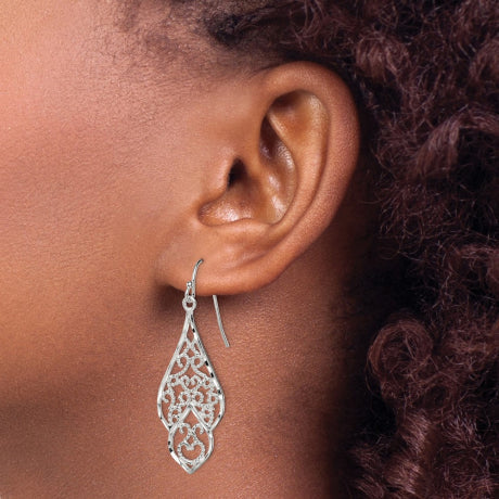 Sterling Silver Diamond Cut Filigree Dangle Earrings