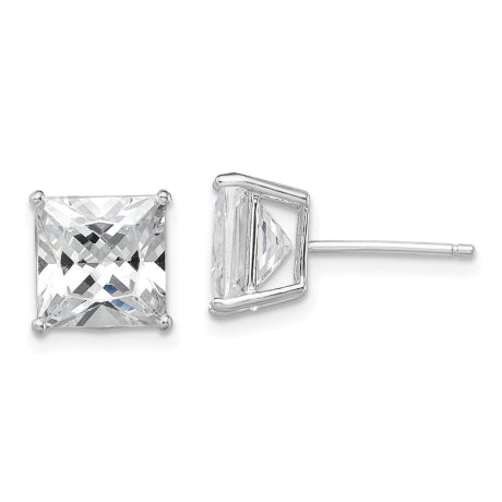 Sterling Silver Rhodium-plated CZ 8mm Square Post Earrings