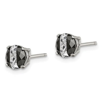 Sterling Silver Black and White Colored CZ 6mm Round Post Earrings