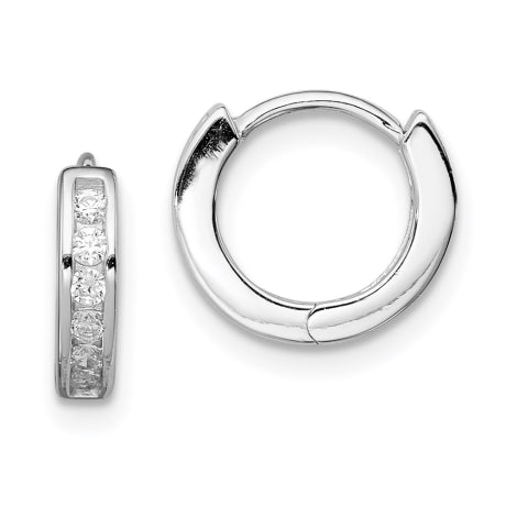 Sterling Silver Rhodium-plated CZ Hinged Hoop Earrings