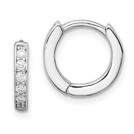 Sterling Silver Rhodium-plated CZ Hinged Hoop Earrings