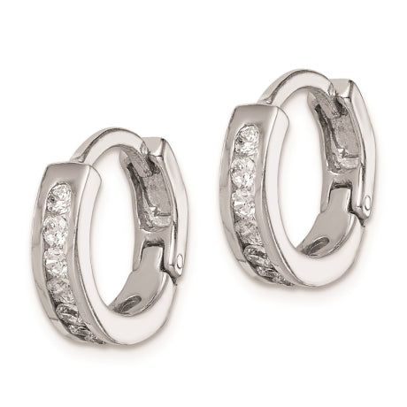 Sterling Silver Rhodium-plated CZ Hinged Earrings