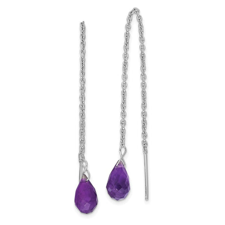 Sterling Silver Rhodium-plated Amethyst Bead Dangle Earrings