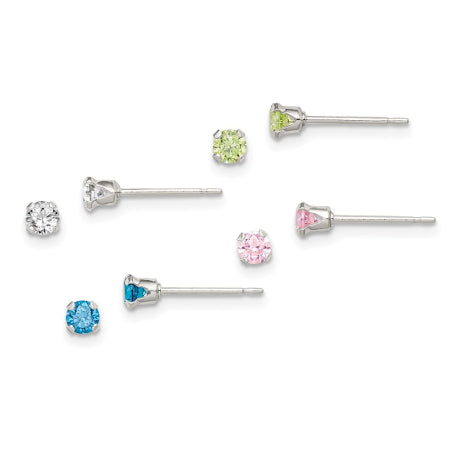 Sterling Silver 4pc Post Stellux Crystal Earring Set