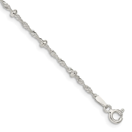 Sterling Silver 2.5mm Singapore w/ Beads Chain Anklet