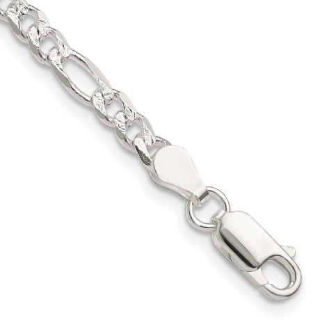 Sterling Silver 4mm Pav������������������ Flat Figaro Chain