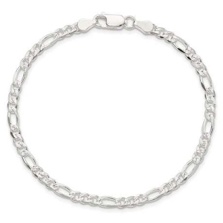 Sterling Silver 4mm Pav������������������ Flat Figaro Chain