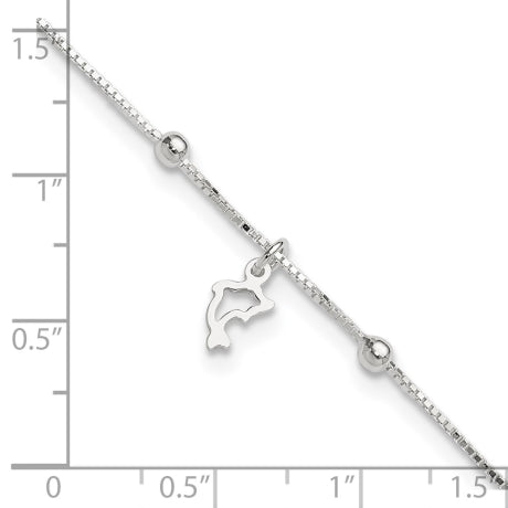 Sterling Silver Box Chain 9in Plus 1in Dolphin Anklet