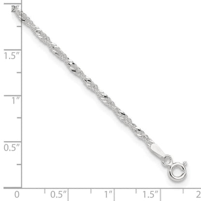 Sterling Silver 2mm Singapore 9in Plus 1in ext. Chain Anklet